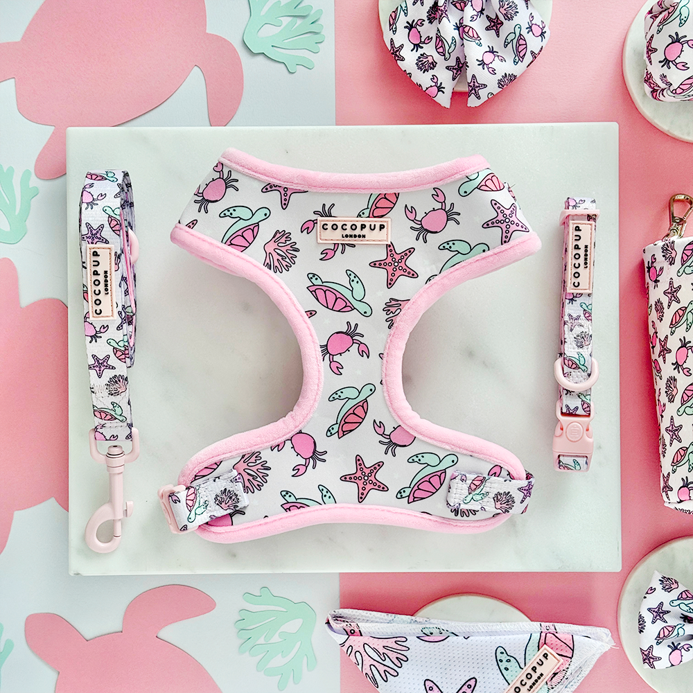 Pawcific Pink Reef Adjustable Neck Harness, Lead & Collar Bundle