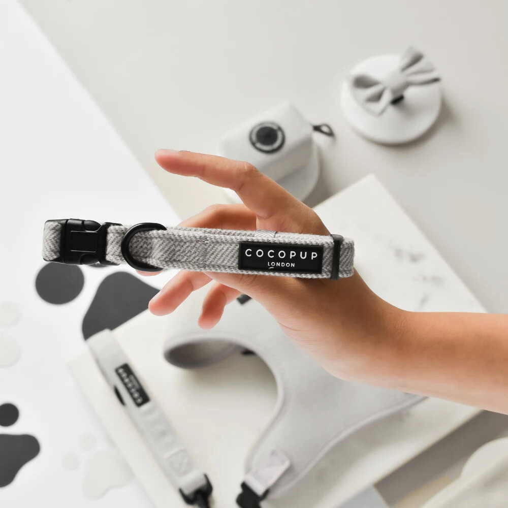 Grey Tweed Adjustable Neck Harness, Lead & Collar Bundle