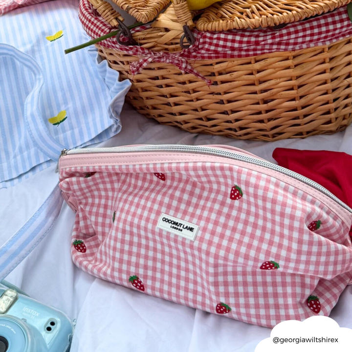 Strawberry Picnic Expandable Makeup Bag - By Coconut Lane