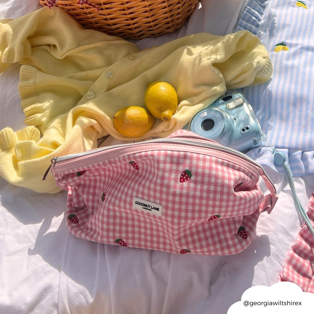 Strawberry Picnic Expandable Makeup Bag - By Coconut Lane