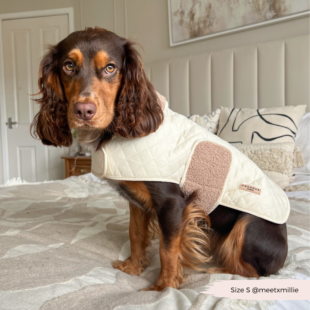 LUXE Quilted Dog Coat - Creamy Chai