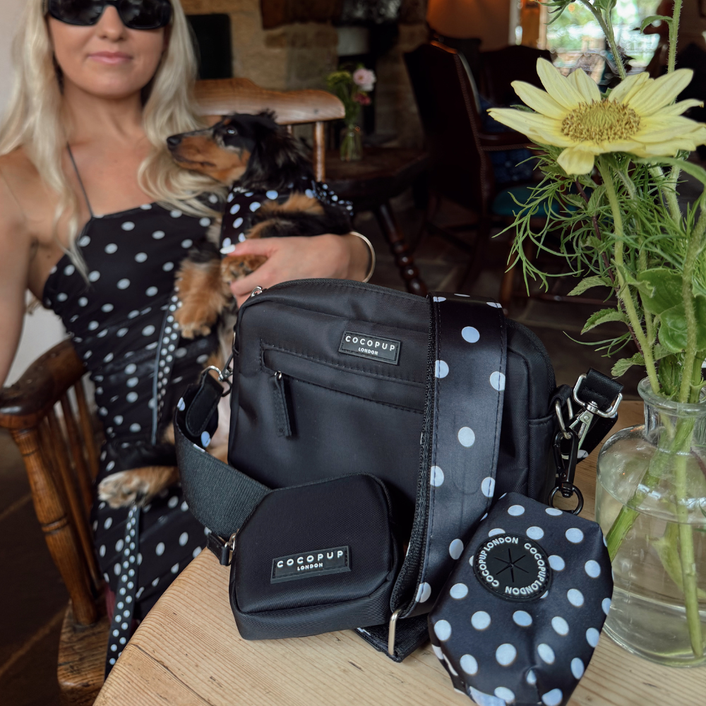 Dog Walking Black Bag Bundle - Satin Polka Dot