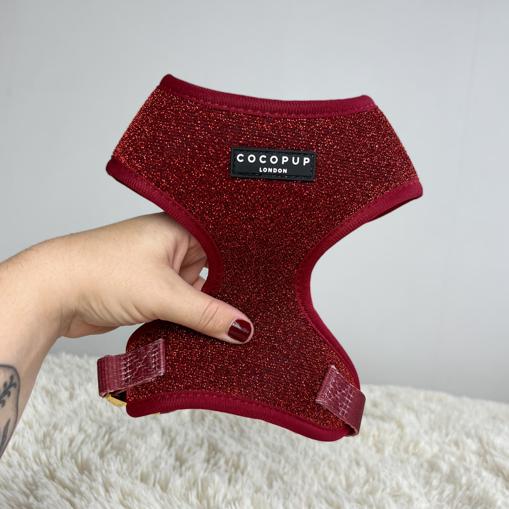 Limited Edition Burgundy Sparkle Pup Adjustable Neck Harness