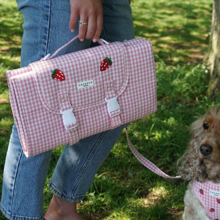 Travel Mat & Blanket Set - Strawberry Picnic Pup