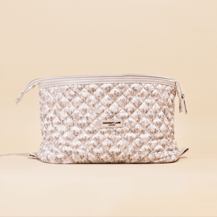Quilted Nude Flowers Expandable Makeup Bag - By Coconut Lane