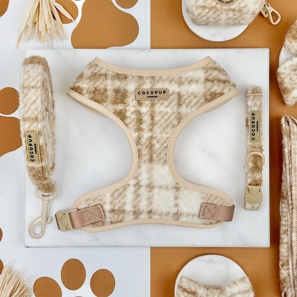 Highland Fleece Adjustable Neck Harness, Lead & Collar Bundle - Oatmeal