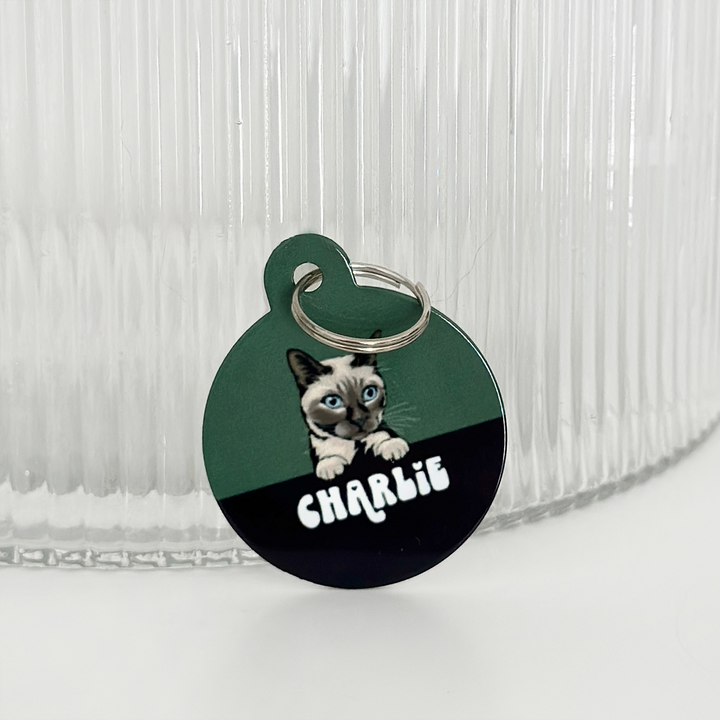 Personalised Cat Cartoon ID Tag - Khaki