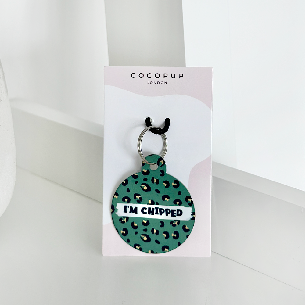 Personalised 'I'm Chipped' ID Tag - Khaki Leopard