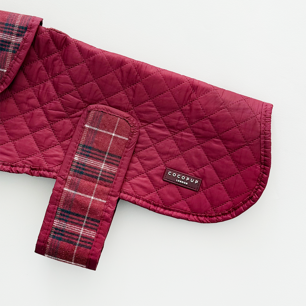 PERSONALISED Quilted Dog Coat - Mulberry Plaid