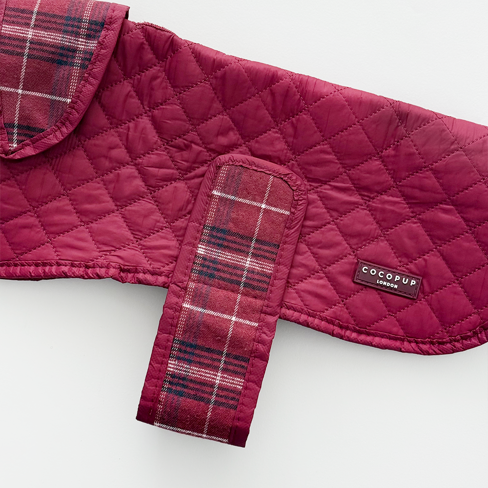 PERSONALISED Quilted Dog Coat - Mulberry Plaid