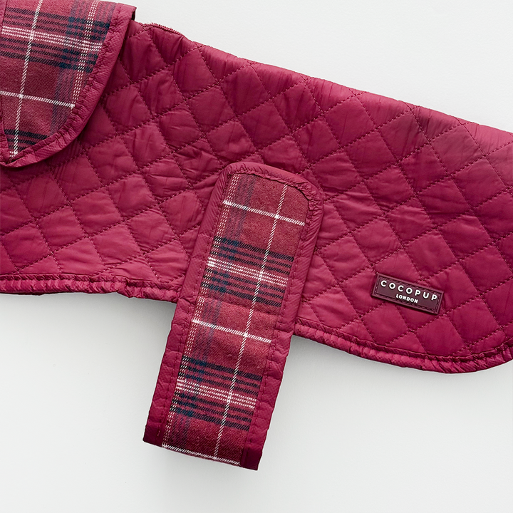 PERSONALISED Quilted Dog Coat - Mulberry Plaid