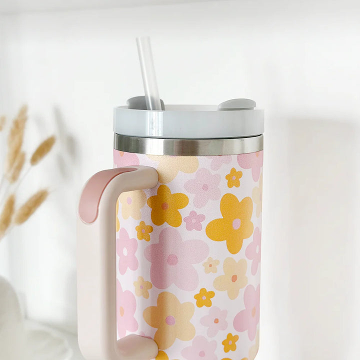 Pink & Orange Bloom Stainless Steel Tumbler - By Coconut Lane