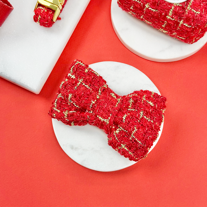 Red Textured Tweed Bow Tie