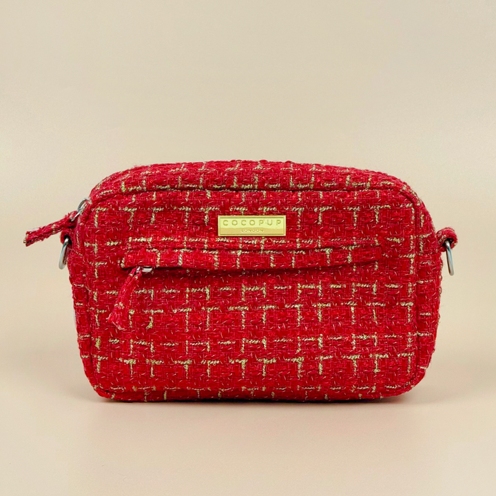 Dog Walking Bag - Red Textured Tweed