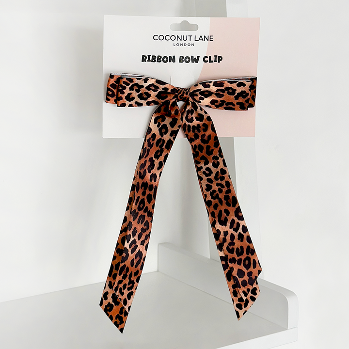 Leopard Pup Ribbon Bow Clip - By Coconut Lane