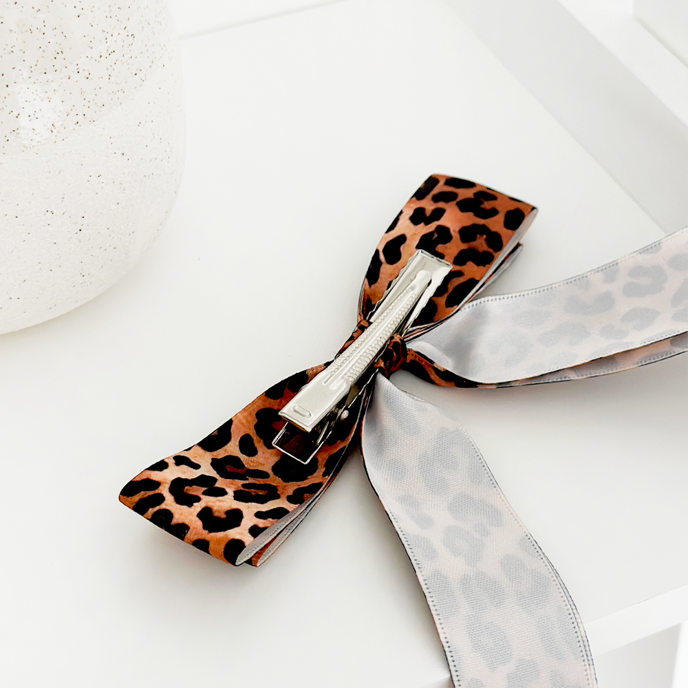 Leopard Pup Ribbon Bow Clip - By Coconut Lane