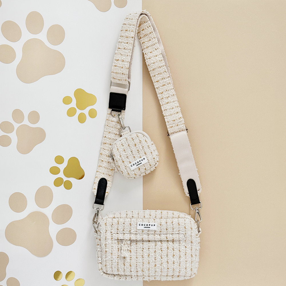 Vanilla Textured Tweed Dog Walking Bag Bundle - Vanilla Textured Tweed