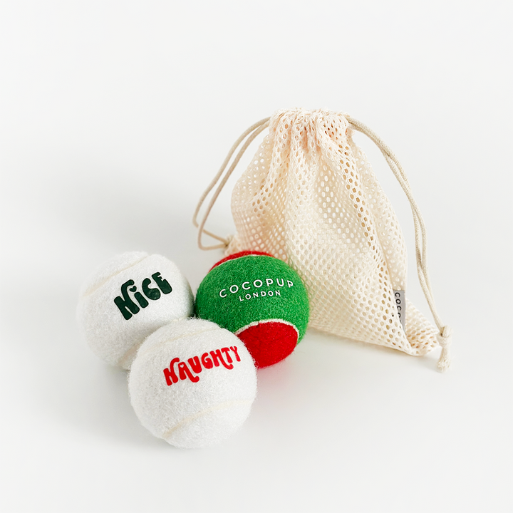 Christmas Tennis Ball Bundle - Red & Green, Naughty and Nice