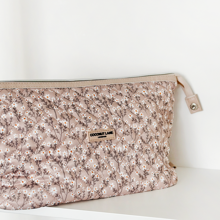 Quilted Nude Flowers Expandable Makeup Bag - By Coconut Lane